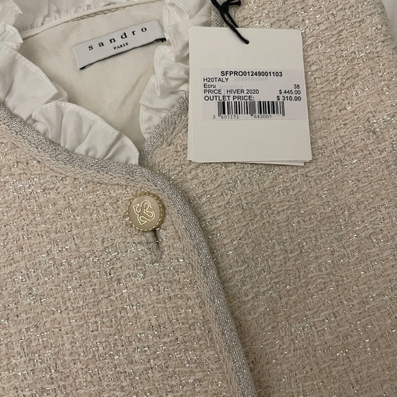 Sandro Metallic Ivory Tweed Dress - Picture 5 of 6